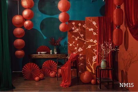 Lunar New Year Backdrop, Green Set Design, Backdrop Tet, Imlek Decoration, Chinese New Year Display, Tet Decor, Chinese Moon Festival, Tet Decoration, Chinese Wedding Decor