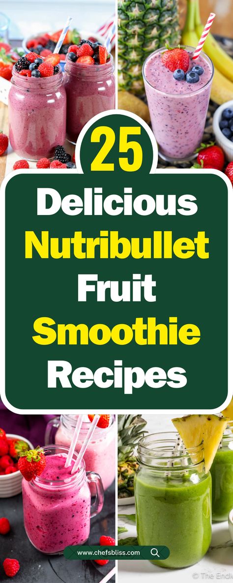 25+ Delicious NutriBullet Fruit Smoothie Recipes to Refresh Your Day! Healthy Nutribullet Recipes, Fruit Blender Recipes, Nutribullet Juicer Recipes, Fruit And Vegetable Smoothies, Nutra Bullet Recipes, Plant Based Smoothies Recipes, Nutribullet Recipes Smoothie, Smoothie Recipes Nutribullet, Fruit Blend Smoothie