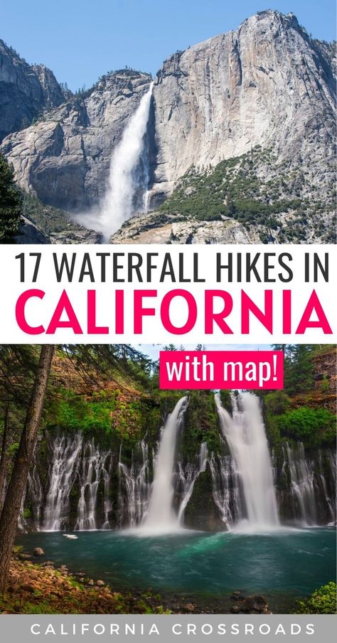 Want to find the best California waterfalls? Here are the best hikes to waterfalls in California. Best Northern California waterfalls | Best Southern California Waterfalls | Big Sur waterfall | Yosemite waterfalls | hikes in California with waterfalls | California waterfall on beach | places to visit in California | McWay Falls | California waterfall hikes | California waterfall beach | hiking trails California | hiking California | California travel | California nature hikes | travel USA Los Angeles, Hikes In California, California Waterfalls, California Places To Visit, California Hiking, Hike Trail, California Travel Guide, Hiking Places, California Hikes