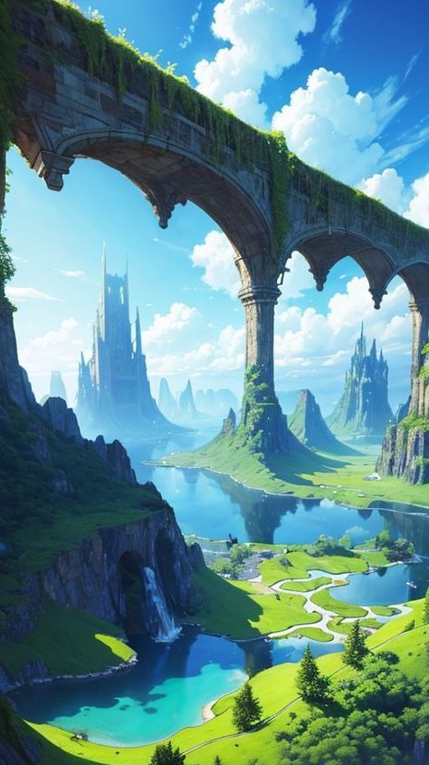 Magic Academia, Beautiful Nature Landscape, Scenery Landscape, Fantasy Background, Scenery Background, Landscape Concept, Fantasy City, Fantasy Setting, Fantasy Places