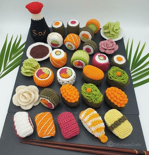 Sushi Mega Set Crochet pattern by TiffyHappyCrafts Childrens Kitchens, Easy Crochet Animals, Confection Au Crochet, Sushi Set, Pola Amigurumi, Crochet Food, Crochet Lessons, Fun Crochet Projects, Play Food