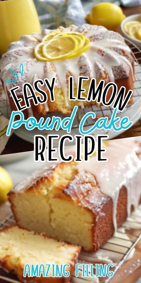 Easy Lemon Pound Cake—a delightful dessert that's bursting with citrus goodness and perfect for any occasion. Picture this: a moist and tender pound cake infused with fresh lemon zest and juice, topped with a tangy lemon glaze that adds an extra layer of sweetness and Lemon Cake Recipe Easy, Best Rum Cake Recipe, Easy Lemon Pound Cake, Fresh Lemon Recipes, Pound Cake Glaze, Lemon Bundt Cake Recipe, Iced Lemon Pound Cake, Lemon Pudding Cake, Lemon Pound Cake Recipe