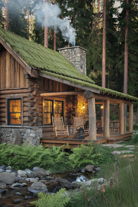 The 107 Best Exterior House Colors Green Roof Log Cabin, Log Home Exterior, Log Homes Exterior, Exterior House, Exterior House Colors, Log Homes, House Colors, Favorite Color, House Exterior