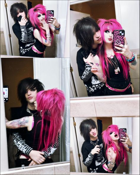 #emo #scene #emocouple #scenecouple #emoboy#emogirl #emohair #scenehair #pinkhair #racoontails Scene Kid Hair, Scene Couple, Y2k Instagram, Tiktok Y2k, Emo Couples, Emo Love, Emo Scene Hair, Scene Queens, Scene Outfits