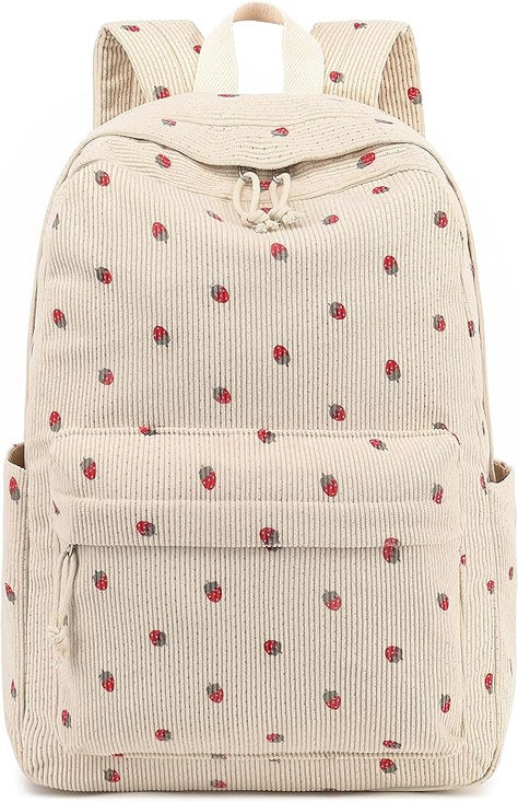 School Backpack for Teen Girls Bookbags Elementary High School Corduroy Laptop Bags Women Travel Daypacks (Strawberry Beige) Trendy Lunch Boxes, Strawberry Backpack, Canvas Duffel Bag, Teen's Backpack, Middle School Outfit, Stylish School Bags, Quick Crochet Patterns, Backpack Lunch Bag, Laptop Bag For Women