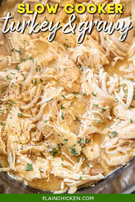 Shredded Turkey Sandwiches, Crockpot Turkey Tenderloin, Turkey Tenderloins, Pulled Turkey, Turkey And Gravy, Turkey Tenderloin Recipes, Hot Turkey Sandwiches, Turkey Breast Crockpot, Slow Cooker Turkey Breast