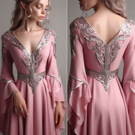 Pink Medevil Dresses, Pretty Medieval Dresses, Pink Elven Dress, Got Inspired Outfits, Formal Fantasy Outfits, Pink Royal Dress, Pink Fantasy Outfit, Lannister Dress, Pink Goddess Dress