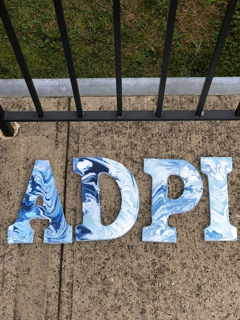 Sorority Letters Painted Wooden, Letter Painting Ideas Wooden, Aoii Letters, Aoii Canvas, Adpi Letters, Sorority Canvas Art, Greek Letters Painted, Sorority Letters Painted, Sorority Paintings