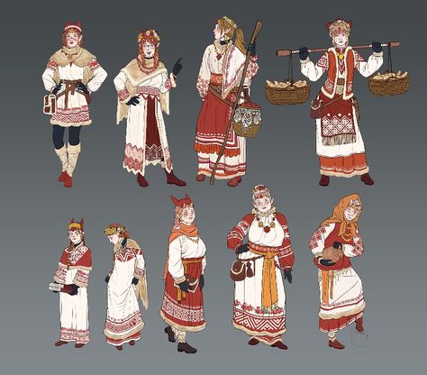 Nordic Folklore Art, Norwegian Character Design, Slavic Folk Clothing, Russian Character Design, Ancient Slavs, Slavic Clothing, Scandinavian Folklore, Slavic Folklore, Russian Culture