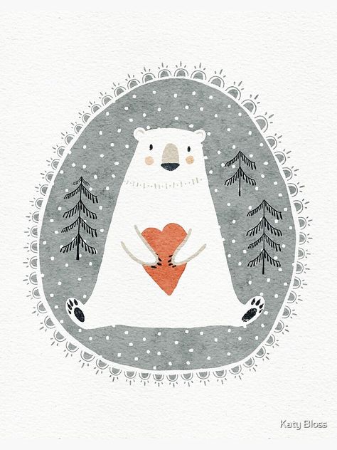 "Polar Bear Christmas Holidays Artwork" Canvas Print for Sale by katybloss | Redbubble Xmas Art Ideas, Winter Art Prints, Art Christmas Cards, Christmas Prints Art, Cute Polar Bear Drawing, Winter Doodles January, Christmas Art Aesthetic, Bear Christmas, Christmas Bears