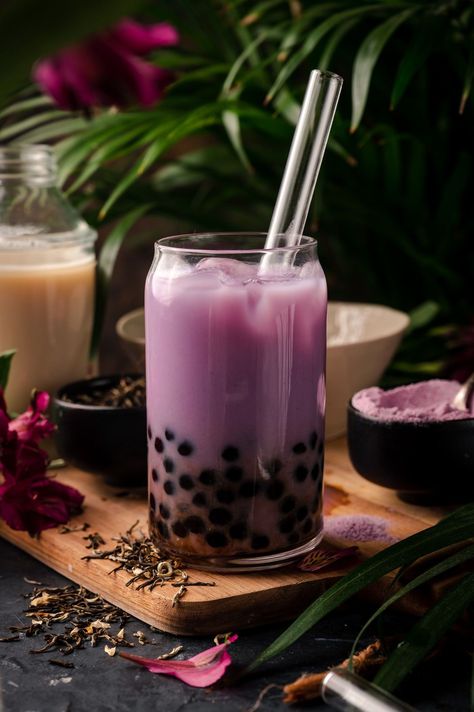 Discover the magic of Taro Milk Tea! :tea::purple_heart: Elevate your tea game with this delectable recipe that brings together the earthy sweetness of taro and the creamy allure of milk. Dive into a cup of pure comfort and experience the delightful chewiness of boba pearls. Embrace the art of homemade tea and treat yourself to a blissful indulgence. Cheers to the enchanting world of Taro Bubble Tea! Taro Milk Tea Recipe, Easy Bubble Tea Recipe, Taro Smoothie, Taro Bubble Tea, Taro Boba, Taro Root, Bubble Tea Recipe, Purple Drinks, Milk Tea Recipes