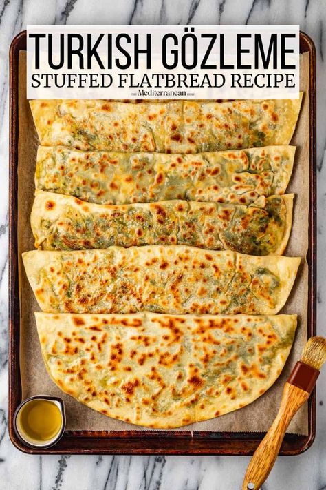 Turkish Flatbread Recipe, Gozleme Recipe, Turkish Flatbread, Stuffed Flatbread, Mediterranean Flatbread, Middle East Recipes, Flatbread Recipe, The Mediterranean Dish, Flatbread Recipes