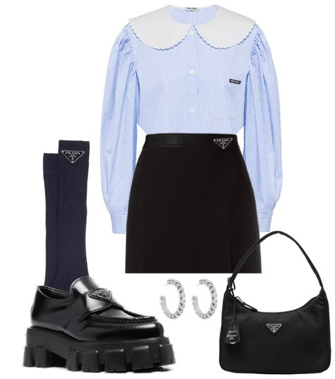 Prada Outfits Women Korean, Prada Clothes Aesthetic, Prada Outfit Ideas, Black Prada Outfit, Prada Women Outfits, Prada Casual Outfit, Prada Fashion Outfits, Prada Outfits Women Fashion, Prada Polyvore