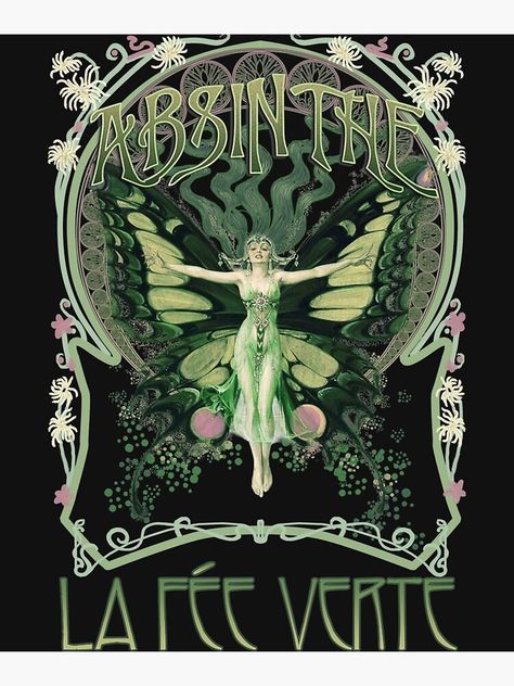 "Absinthe Classic T-Shirt" Poster for Sale by Kaylinky | Redbubble Absinthe Poster Vintage, Fairy Aesthetic Poster, Absynthe Design, Absinthe Aesthetic, Sona Inspiration, Liquor Poster, Green Fairy Absinthe, Absinthe Fairy, Absinthe Art