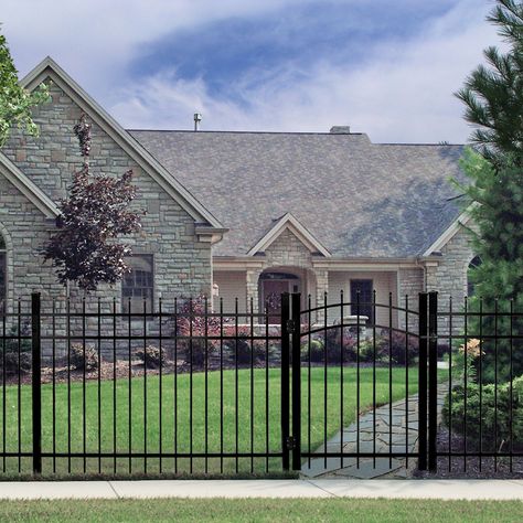 Aluminum Fence Landscaping, Fences Ideas, Decorative Fence Panels, Metal Fence Panels, Garden Fence Panels, Front Fence, Types Of Fences, Fence Styles, Front Yard Fence