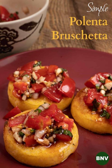 Polenta Bruschetta, Polenta Appetizer, Italian Thanksgiving, Dairy Free Appetizers, Easy Bruschetta, Healthy Apps, Lemon Cheesecake Recipes, Party Bites, Polenta Recipes