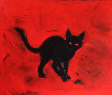 Black Demon, Arte Punk, Black Cat Art, Scary Art, Red Cat, Red Art, Pics Art, Funky Art, Cat Drawing