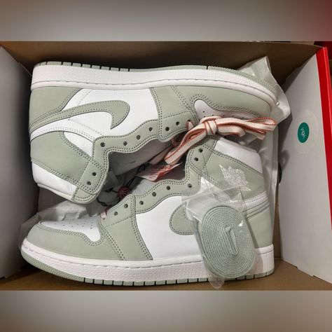 Shop cjones36's closet or find the perfect look from millions of stylists. Fast shipping and buyer protection. New in box Fight club verified Sage Green Nike Shoes, Custom High Top Air Force 1, Cute Green Stuff, Womens Jordans Sneakers, Sage Green Shoes, Green Nikes, Jordans Green, Green Nike Shoes