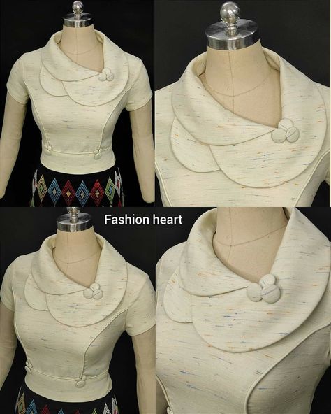 Collar Blouse With Collar Pattern, Collar Blouse Designs, Collar Neck Blouse Designs, Collar Neck Blouse, Fancy Dress Patterns, Fancy Collar, Traditional Dresses Designs, Fashion Design Patterns, Myanmar Dress Design