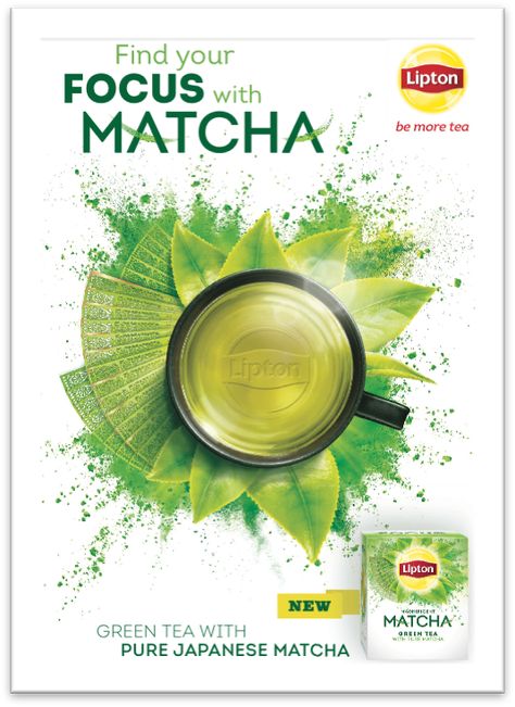 Find Focus with Lipton's Magnificent Matcha Green Tea #LiptonMatcha #ad Matcha Packaging, Packaging Graphic Design, Tea Packaging Design, Ads Creative Advertising Ideas, Creative Advertising Design, Tea Design, Graphic Design Ads, Food Graphic Design, Peachy Keen