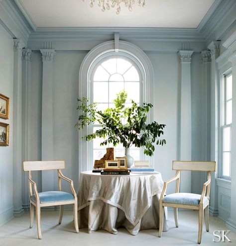 © Suzanne Kasler Interiors -- Buckhead Pale Blue Paint Colors, French Blue Paint, Light Blue Paint Colors, Interior Design Bloggers, Dark Green Bathrooms, Pale Blue Walls, Light Blue Paints, Light Blue Walls, Blue Ceilings