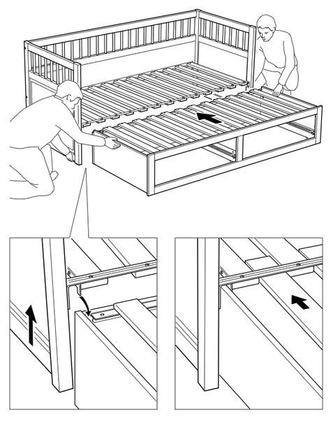 IKEA Hemnes bed converting from twin size to queen size Diy Sofa Bed, Diy Futon, Wood Bed Design, Sofa Bed Design, Nails Homecoming, Diy Couch, Furniture Design Wooden, Bed Furniture Design, Diy Sofa