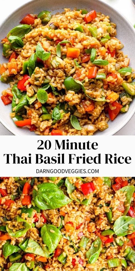 Basil Recipes Vegan, Thai Rice Recipes, Thai Basil Recipes, Thai Basil Fried Rice, Gluten Free Asian Recipes, Basil Fried Rice, Easy Thai Recipes, Vegan Fried Rice, Veggies Recipes