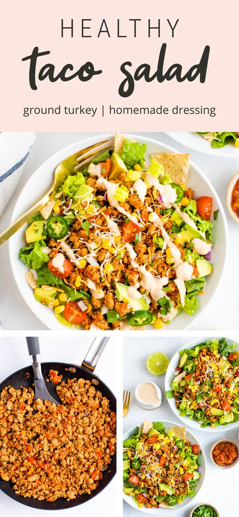 Healthy Taco Salad Recipe, Ground Turkey Taco Salad, Southwest Dressing, Healthy Taco Salad, Taco Salad Recipe Healthy, Turkey Salad Recipe, Healthy Taco Recipes, Turkey Taco Salad, Taco Salad Recipe