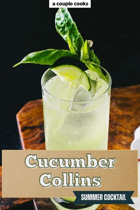 This refreshing Cucumber Collins cocktail is a summery spin on the Tom Collins! It’s tart and bubbly, with fresh basil, lemon and gin. Cucumber Drinks, Cucumber Collins, Cooked Cucumber, Basil Cocktail, Cucumber Basil, Cucumber Cocktail, Cucumber Lemonade, Cucumber Vodka, Best Fish Recipes