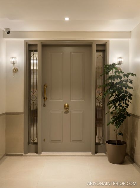 Apartment Main Door, Transitional Entry, Transitional Entryway, Lavender Room, Sliding Shutters, Pastel Bedroom, Apartment Door, Entrance Foyer, House Design Photos