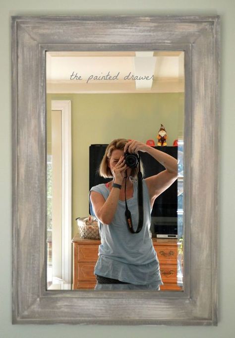 how to give a cheap mirror an expensive weathered wood finish, chalk paint, home decor, how to, painted furniture Refinish Mirror Frame, Chalk Paint Mirror, Cheap Mirror, Barn Wood Mirror, Painting Mirror Frames, Cheap Mirrors, Weathered Wood Finish, Mirror Frame Diy, Weathered Paint