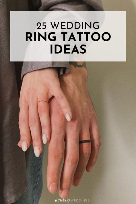 Tattooed Wedding Bands For Men, Rings Tattoo Wedding, Tattoos Wedding Rings, Wedding Ring Band Tattoo, Tattooed Rings Wedding, Husband Wife Ring Tattoos, Men Wedding Band Tattoo Ideas, Male Ring Tattoo Wedding Bands, Couple Tattoo Ring Finger