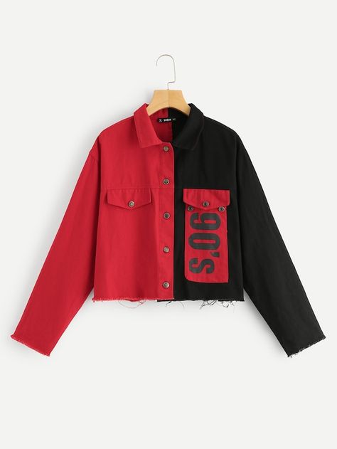 Two Tone Flap Pocket Buttoned Jacket -SHEIN(SHEINSIDE) Two Tone Clothes, Two Tone Outfit, Shein Jacket, Two Tone Top, Shein Jackets, Women Jackets, Types Of Jackets, Cool Jackets, Girls Fashion Clothes