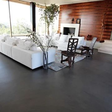 Concrete Living Room Floors, Concrete Floors Living Room, Concrete Floors In House, Interior Concrete Floors, Decorative Concrete Floors, Concrete Countertops Kitchen Diy, Alternative Flooring, Painted Concrete Floors, Concrete Interiors