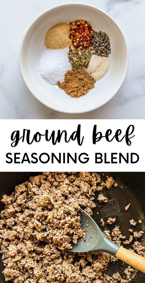 Ground beef seasoning blend and cooked ground beef photos. Ground Turkey Seasoning, Homemade Ground Beef, Beef Seasoning, Recipe Ground Beef, Turkey Seasoning, Ground Beef Seasoning, Healthy Ground Beef, Burger Seasoning, Spiced Beef