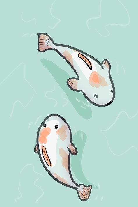 Koi Fish Cartoon Drawing, Stingray Cute Drawing, Coy Fish Doodle, Cute Koi Fish Drawing, Fish Cute Drawing, Cute Fish Wallpaper, Fish Illustration Cute, Kawaii Koi Fish, Koi Fish Cartoon