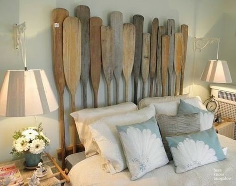 Ok, vi kommer nog aldrig ha riktiga träåror, men rätt fint är det Oar Headboard, Cool Headboards, Koti Diy, Deco Marine, Willow House, Bed Photos, Real Estat, Dekor Diy, Diy Headboards