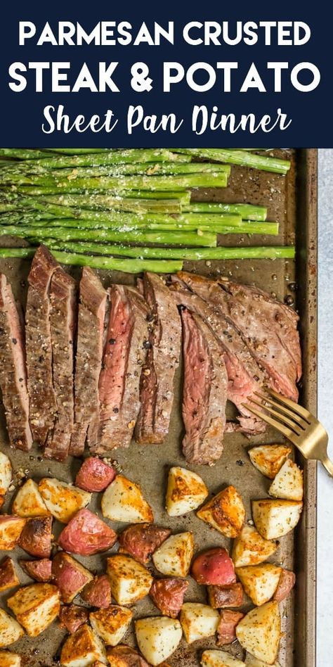 Potato Sheet Pan Dinner, Potato Sheet Pan, Parmesan Crusted Steak, Crusted Steak, Sheet Pan Suppers, Sheet Pan Dinners Recipes, One Pan Dinner, Parmesan Crusted, Health Dinner