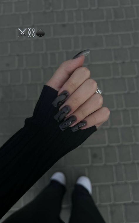 Nails 
Nail art 
Nail inspo 
Matte nails 
Black nails 
3d nails 
Manicure 
Design for nails 
Black outfits 
Black ootd 
Acrylic 
Coffin nails Abstract Nails Black, Full Black Outfit, Acrylic Coffin Nails, Abstract Nails, Nails 3d, Black Acrylic Nails, Goth Nails, Grunge Nails, Minimal Nails