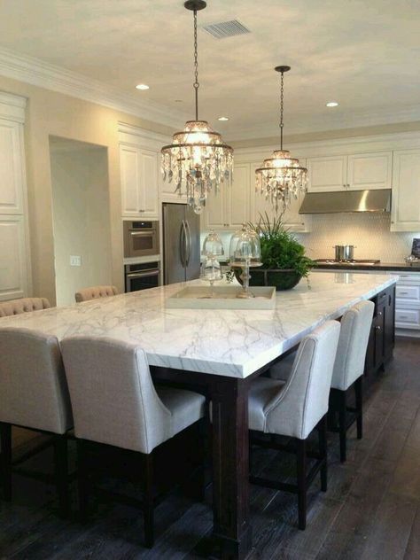 Custom Kitchen Remodel, Kitchen Island Dining Table, Kitchen Peninsula, Basic Kitchen, Kitchen Island With Seating, Dining Room Combo, Classic Kitchen, White Kitchen Design, Decorating Themes