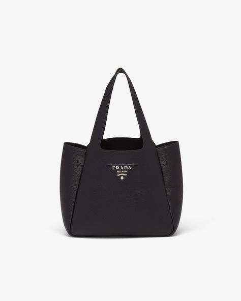 Black Prada Dynamique leather tote | Prada Prada Leather Tote, Prada Tote Bag, Soft Leather Tote, Leather Shopper Bag, Prada Logo, Triangle Logo, Black Bag, Shopper Bag, Black Tote Bag