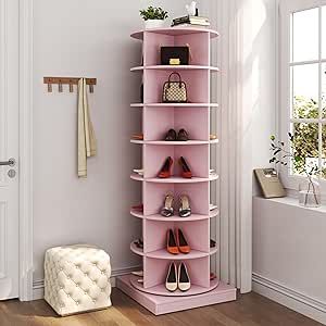 Maotifeys Rotating Shoe Rack Tower, 7-Tier Spinning Shoe Rack, Free Standing 360° Revolving Shoe Organizer Can Hold 28 Pairs of Shoes for Entryway Living Room Hallway (7-Tier, Pink) Spinning Shoe Rack, Rotating Shoe Rack, Vertical Shoe Rack, Spin Shoes, Ideas Para Organizar, Inspire Me Home Decor, Decoration Inspiration, Shoe Organizer, Shoe Cabinet