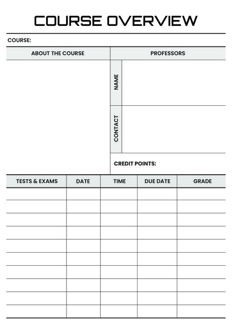 Print the Course Overview Printable and keep it easily accessible in your study space, binder, or backpack. Its portability ensures that you can refer to it anytime, anywhere, providing you with valuable information and keeping your course management streamlined and efficient. Visit www.theprintables.in and download more printables for free! Course Overview Printable, Study Sheet, Course Overview, Study Templates, Space Names, Test Exam, Motivational Podcasts, Ipad Stuff, Schedule Templates