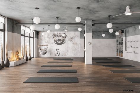 Yoga Studio Interior Design 3D Render Projects | Photos, videos, logos, illustrations and branding on Behance Modern Yoga Studio Design, Yoga Interior Design, Yoga Space Design, Modern Yoga Studio, Yoga Studio Design Ideas, Yoga Studio Interior, Yoga Room Design, Pilates Bar, Hot Yoga Studio