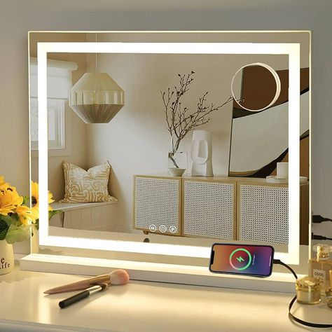 Dorm Room Crafts, Vanity Set Up, Mirror Hollywood, Hollywood Lights, Vanity Mirror With Lights, Color Lighting, Hollywood Mirror, Desk Mirror, Lighted Vanity Mirror