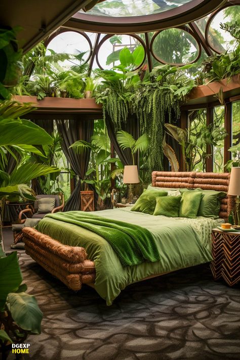 Nature Inspired Bedroom, Forest Bedroom, Jungle Bedroom, Natural Bedroom Decor, Natural Bedroom, Jungle House, Tropical Bedrooms, Desain Furnitur Modern, Bed Design Modern