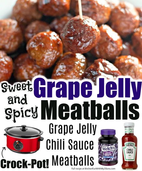 Spicy Grape Jelly Meatballs, Spicy Grape Jelly, Meatballs Grape Jelly Chili Sauce, Grape Jelly Chili Sauce, Jelly Meatball Recipe, Sweet Meatballs, Grape Jelly Meatballs Recipe, Jelly Meatballs, Grape Jelly Meatballs