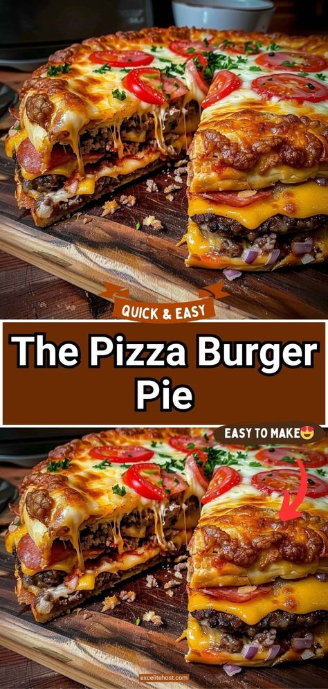 The Pizza Burger Pie Hamburger Pizza Pie, Beef Pizza Pie, Pizza Burger Pie Recipe, Old School Pizza Burgers, Pizza Burgers Ground Beef, Hamburger Pizza Recipes, Pizza Burger Pie, Cheeseburger Pizza Recipe, Pizza Burgers Recipe