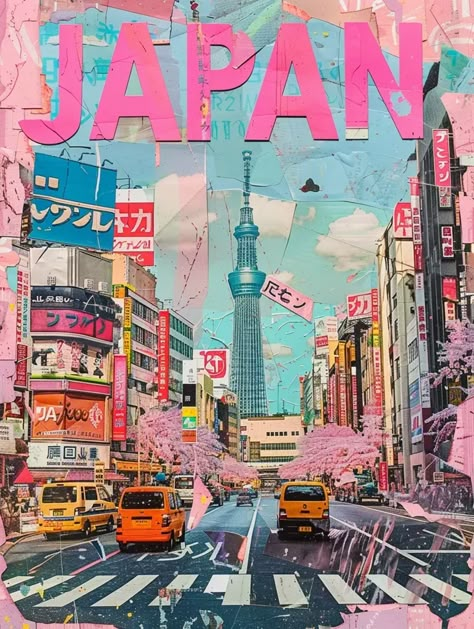 Midjourney AI Image: Generate a paper city collage, in style of wes anderson, on a pastel color background. The focus is:... → more in ai-img-gen.com Japan Moodboard, Japan 80's Aesthetic, 1366x768 Wallpaper, City Collage, Pastel Color Background, Japan Graphic Design, Japanese Pop Art, Japan Illustration, Arte Do Kawaii