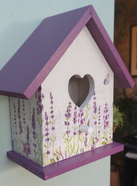 Bird House, Bird Box, Decoupaged Bird House, Garden Decorative Bird House - Etsy Craft Bird House, Mini Birdhouses Painted, Mini Bird House Painting Ideas, Decorative Bird Houses Ideas Painted Birdhouses, Diy Birdhouse Painting Ideas, Aesthetic Bird House, Bird House Painting Ideas Simple, Cute Birdhouse Painting Ideas, Bird Houses Diy Painted